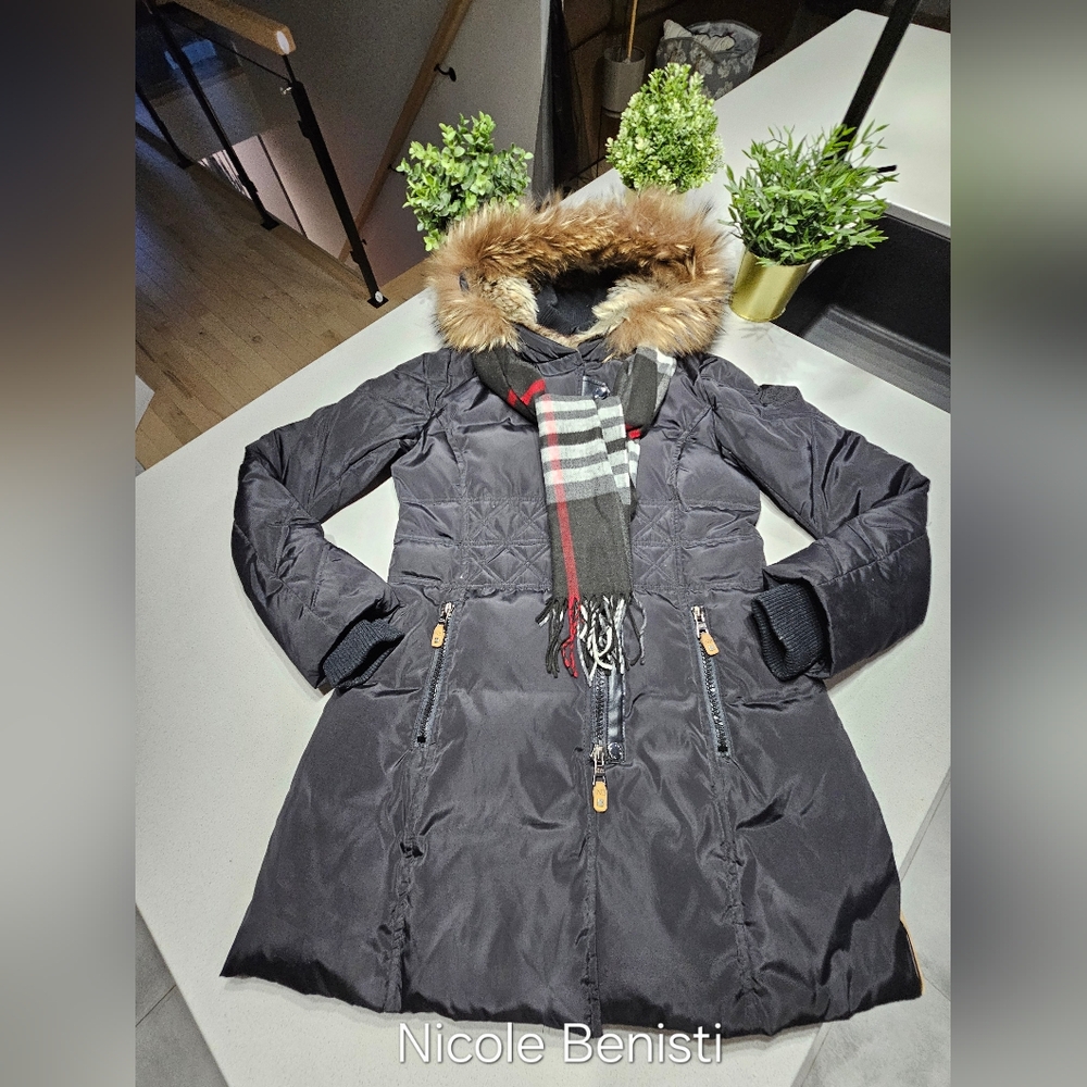 NICOLE BENISTI Manteau d'hiver chaud avec col en fourrure véritable